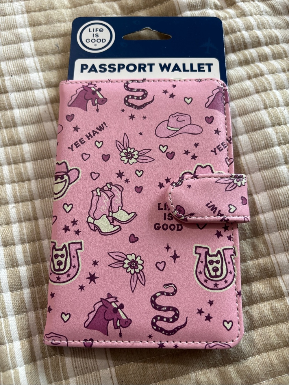 Life Is Good Pink Western-Themed Passport Wallet NWT